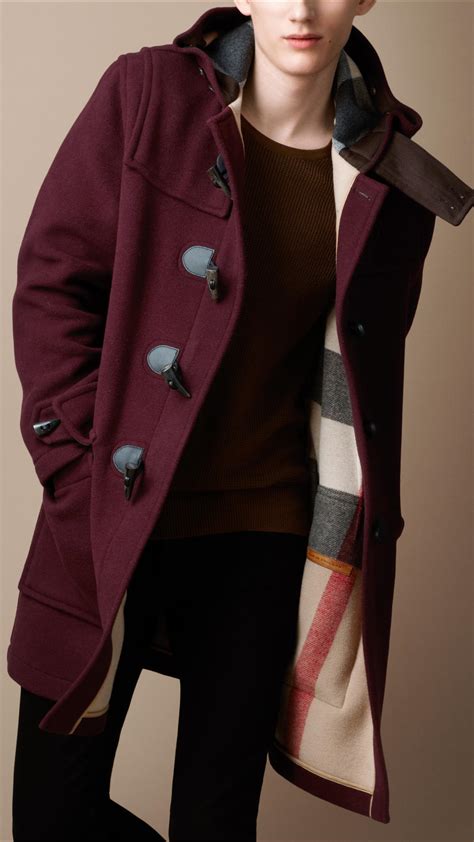 burberry burgundy pea coat|burberry men's duffle coat.